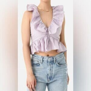 Cleobella Ruffled Vega Sleeveless Top Embroidered Smocked Organic Cotton XL